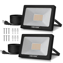 MEIKEE LED 投光器 作業灯 看板灯 50W 電球色 集魚灯 駐車場灯 省エネ 高輝度 豪雨対応 工場 IP66防水 体育館用 倉庫照明 防犯灯 ナイター 船舶 屋外作業 屋内 屋外 設置可能 BBQ用3000K 4800LM 480W相当