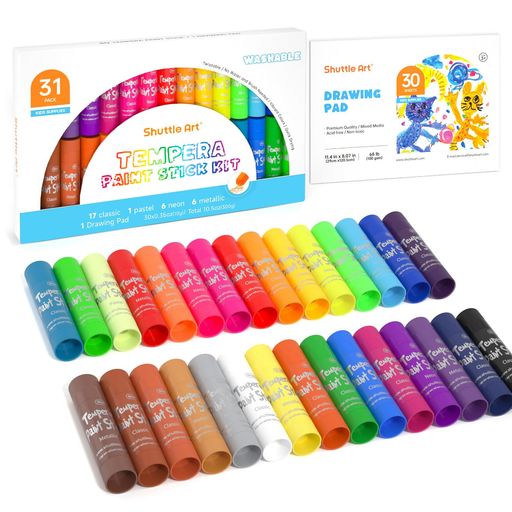 ガラス。 【可愛いセット】プライマリーの18色、メタリックの6色と、ネオンの6色からなる30色を揃ったテンペラクレヨンセットです。30ページ、29*20.5cm、100gsmのお絵かき帳が一本ギフト付きで、子供と幼児に向いています。ほかの紙やブックを準備する必要がなく、届いたらすぐ描けます。30本のクレヨンは分けて二つの透明のトレイに入れて、お好きなカラーを取り出しには便利です。子供でも片付けられるような紙函が付き、持ち運びや収納に便利です。 【安全で使いやすい】テンペラペイントで、普通のクレヨンよりも密度が高く折れにくくなっていますし、塗りカスが出ずに、書き心地もより滑らかで、力が無い園児でも高い透明感と美しい発色が体験でき、重ね塗りで作ったカラーもきれいです。ペンの後ろを回してお使いいただける口紅のような繰り出し式スティックで、子供は手が汚れず、最後まで使いやすいです。スティックも握りやすい太さと滑らかな手ざわりを持ちます。安全な高品質の材料で作られて、無毒、無酸で環境や体にやさしいです。◎ご注意:芯を出しすぎると折る恐れがありますので、予めご了承ください。