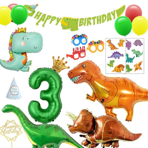 誕生日恐竜数字3飾り付け風船シンプルパーティーセット大きな3D恐竜バルーンセット恐竜HappyBirthdayバ..