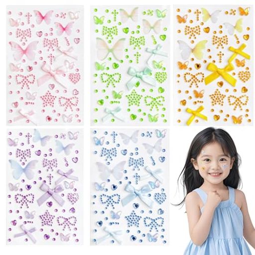 KASELIN メイク ラインストーン ラインストーン シール 5枚セット 3D 光る キラキラ フェイスシール 舞台化粧フラッシュドリルアクセサリー 顔面デコ デコパーツ 貼り付け可能 祝日の贈り物…