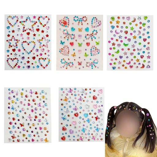 LOYELEY顔シール5枚セットラインストーンフェイスシール貼り付け可能キラキラカラフルDIY用品デコパーツ顔面デコ携帯電話装飾ネイルデコパーツ