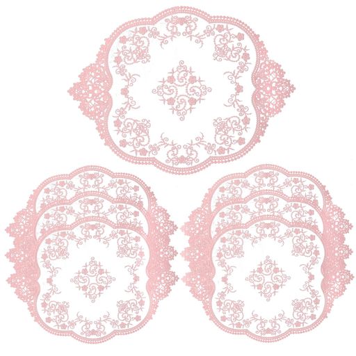 HOMMDECOピンク刺繍のかぎ針編みレースドイリーテーブルコースターカップマット6枚セットレトロなニッ..