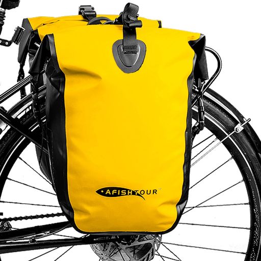 【AFISHTOUR】25L自転車パニアバッグ防水のサイドバッグ反射マーキングリアシートバッグ付きロードバイク乗り、通勤、アウトドアキャンプに適用(イエロー1個)