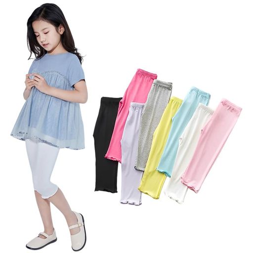 Spats - [ZGKULAEAOW]子供レギンス7分丈キッズ女の子フリル付きインナーパンツペチコート薄手無地ガールズ接触冷感ボトムスモダール綿春夏(110cmブラック)