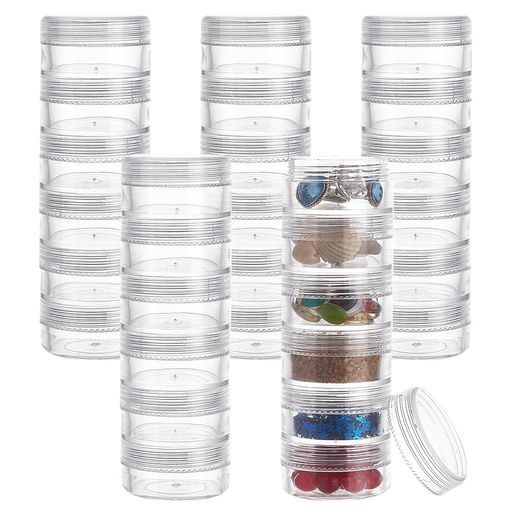 BENECREAT 10ml積み重ねケース 5列プラスチックケース 全部30個丸ケース アクセサリー収納 ビーズ収納 ネイルパーツ収納ボックス 詰め替え容器 小分け容器 小物収納ボックス 小物整理 クリア…