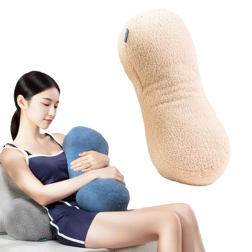 TEXSTEAD クッション 首枕 ピーナッツ型 腰枕 ネックピロー ランバーサポート ふわふわ ボア素材 もこもこ リラックス 昼寝 枕 まくら 多用途 背もたれ 洗える 北欧 おしゃれ (カーキ)