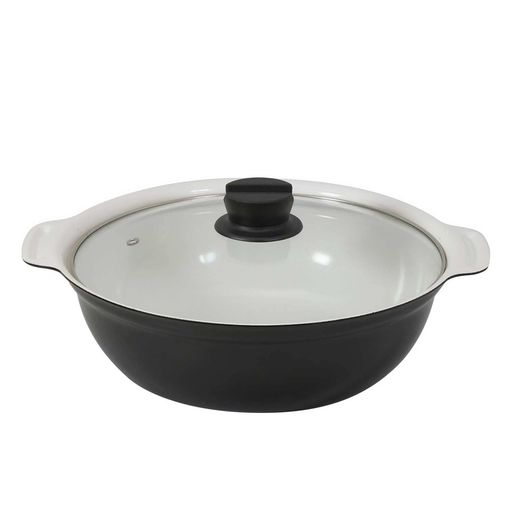 Rakuten - ベストコ 卓上鍋 両手鍋 IH 26cmガラス蓋付 ワインレッド セラミック NQ-0054 ビストロ カローレ