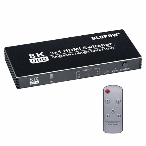 BLUPOW8K@60Hz4K@120Hz対応HDMI2.1セレクター3入力1出力hdmi切替器スイッチャーPS5・Xbox・Blu-raypalyer・AppleTV・FireTVなど対応hdmi切り替え・分配機・スプリッター