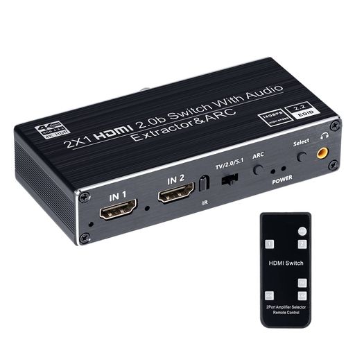 BLUPOW4K60Hz・HDR対応HDMI切替器2入力1出力+音声分離(同軸・光デジタル・R/L・3.5mm音声出力搭載)セレクターオーディオ分離機音声分配器HDCP2.2・ARC対応hdmiスイッチャー