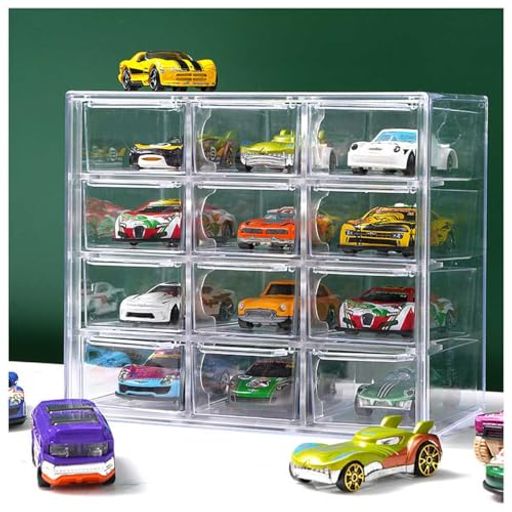 Other - トミカケース1:64ミニカー収納ケース12マス引き出し式12台収納可能透明収納ボックスおもちゃの車キャビネットアクセサリーケースネイル用ラインストーンコンタクトレンズビーズヘアア…