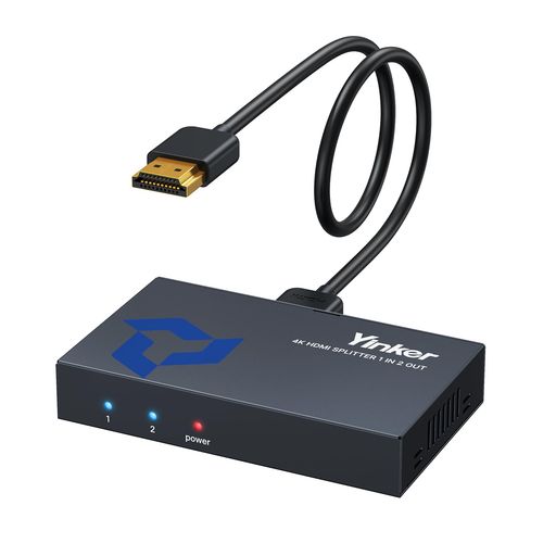 YinkerHDMI分配器1入力2出力4K@30Hz【1.5mHDMIケーブル付き】金属製筐体2画面同時出力(ミラーリング専用/拡張機能非対応)3D/1080P対応USB給電式