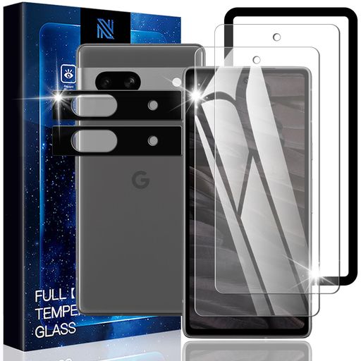 Rakuten - Nutmeg対応GooglePixel7a用のガラスフィルム(2枚)+GooglePixel7a用のレンズフィルム(2枚)【旭硝子素材製ガイド枠付き】Pixel7A用の保護フィルム硬度9Hピクセル7a用の強化ガラス