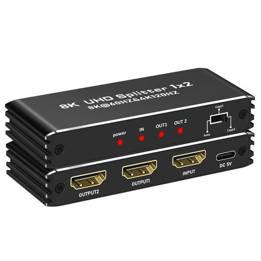 HDMI2.1分配器 1入力2出力 8K@60Hz HDMIスプリッター 2画面同時出力 3D/HDR映像出...