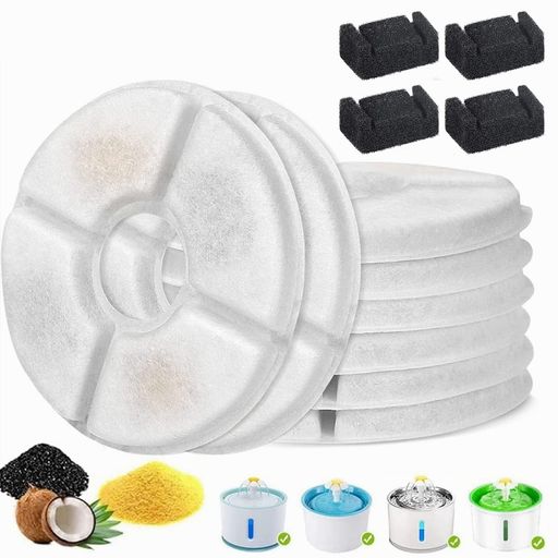 Water Dish - All4Petsペット自動給水器交換用フィルターポンプスポンジ活性炭フィルター軟水化安全清潔抗菌給水器使用寿命延長1.6L&2.4L円形ペット給水器に適応8枚+4枚セット(8+4)