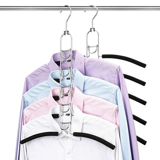 乐天商城 - Hangerspaceハンガー収納洋服収納滑らないかたくずれ防止ステンレス省スペースワイシャツTシャツコートハンガー多機能衣類収納クローゼット/押し入れ収納機能的5段着脱式360°回転幅42cm2本組