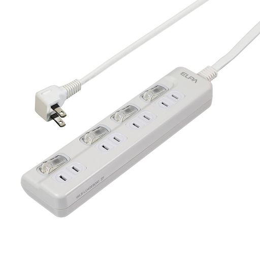 OA连接线, 电源线 - エルパ(ELPA) LEDランプスイッチ付タップ 電源タップ 延長コード 125V 2m 4個口 WLS-LU42EB(W)