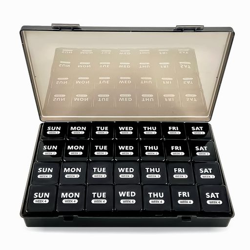CHOMEOOK薬ケース4週間ピルケース1週間4個薬収納ケース大容量薬箱ピルケース携帯用大きめ習慣薬箱サプリケース薬整理ケース薬箱おしゃれ大容量薬飲み忘れ防止サプリケース(4週間ブラッ…