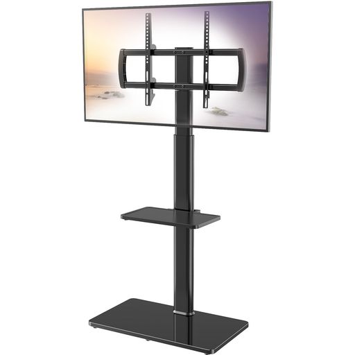 【取り付け可能なテレビ】1対応インチ:32~65インチ以内。2対応重量:40kg以内。3対応VESA:背面に正方形もしくは長方形に4点のネジ穴が開いています。ネジ寸法は横が100~400mm以内、縦が100~400mm以内が必要です。4対応タイプ:平面タイプ/湾曲タイプ、凹凸/段差/干渉配線があるタイプに対応可能 【大型テレビでも安定性抜群 テレビスタンド 壁寄せは、台座が横幅52cm、奥行40cmと広くとられていて、本体重量も12.5kgあるので、どっしりと安定感がありテレビが倒れるような不安は一切ありません。底面に厚さ10mmの強化ガラスを採用して、支柱のパイプに直径8cmの頑丈かつ高品質の強化スチールを採用するので、さらに安定性が確保しました 【簡単に高さ調節&amp;左右首振り】壁寄せテレビスタンドは、5cmピッチで4段階に高さ調節可能:支柱部分の突起を気軽に引っ張ると自由に高さ調整できます。リビングやベッドサイドなど設置場所に合わせて、見やすい位置に固定可能です。左右それぞれ40°回転可能:角度を簡単に変えられて便利。部屋のさまざまな場所からテレビを観られ、快適に視聴できます。
