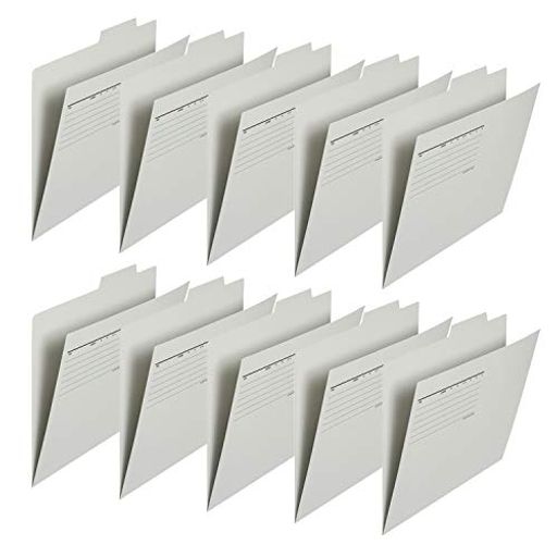 実用本位、薄型カード紙を使用したフォルダー。10枚パック 規格:A4-E / 品番:FL-081IF / カラー:グレー 外形寸法:縦(山の高さ)240(+15)x横311mm 材質:ファイルカード紙(古紙パルプ配合率90%再生紙) 表紙には16か所に「ファスナー」用の穴が開いています。また、所属・活用期間・項目などの書き込み欄が付いています。