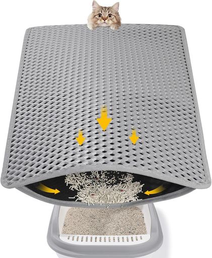 猫用トイレマット 猫砂取りマット 猫砂マット防水キャットリターマット、二重層EVA、無臭大きなグリッド、尿防止、簡単な掃除 (グレー, 50 x 40 cm)