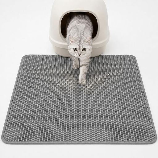 猫用トイレマット 猫砂取りマット 猫砂マット防水キャットリターマット、二重層EVA、無臭大きなグリッド、尿防止、簡単な掃除 (グレー, 50 x 40 cm)