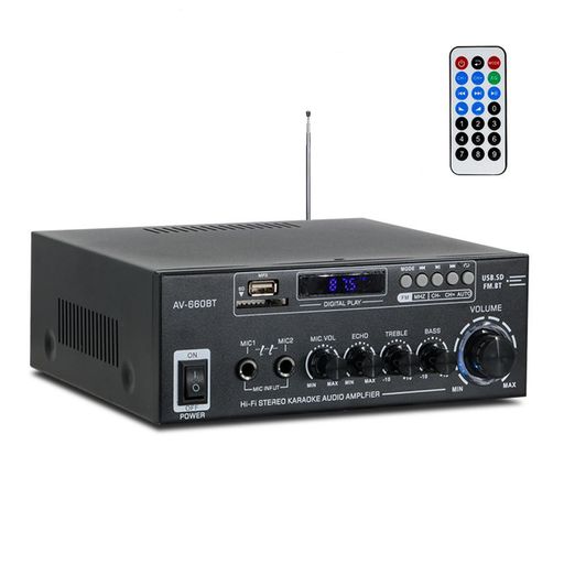 【音楽と歌を楽しむ】高音質音楽再生とプロ仕様のカラオケ機能を統合したこのアンプは、豊富なオーディオ入力方式を誇り、伝統的な音楽から現代的な音楽まで、あらゆる再生ニーズに対応します。テレビ、パソコン、DVDプレーヤーなどのデバイスに簡単に接続できます。 【Bluetooth機能】Bluetooth5.0ワイヤレス接続技術により、スマートフォン、タブレット、その他のスマートデバイスとケーブルなしで素早くペアリングでき、オンライン音楽をワイヤレスで手軽にストリーミングできます。この包括的な入力ソリューションにより、あらゆるシーンでシームレスに切り替え、すぐに音楽の饗宴を始めることができます。 【調整可能】20Hz~20kHzの周波数特性を備え、可聴帯域をフルカバー。音楽の繊細なディテールから映画の迫力ある低音まで、クリアに再現します。フロントパネルには独立した高音と低音の調整ノブがあり、音楽のジャンルや好みに合わせてプラスマイナス10dBの範囲で微調整できます。