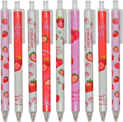 Maydahuiかわいいいちごイチゴフルーツノック式ボールペン12本セット0.5mm黒インクおしゃれ果実ジェルボールペン文房具手帳用筆記用ギフトプレゼント子供学生