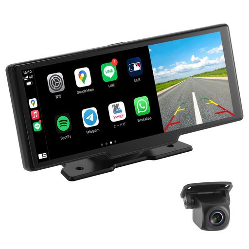 10.26インチ ワイヤレスCarPlay&Android Auto対応 ディスプレイオーディオ 前後2カメラ ドラレコ 2分割…