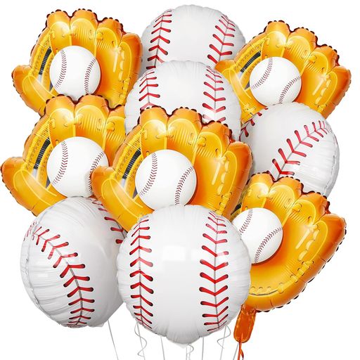 BTZO 風船 バルーン 野球 10個セット アルミ風船 18インチ 誕生日 飾り付け スポーツテーマ 飾り 黄色 白