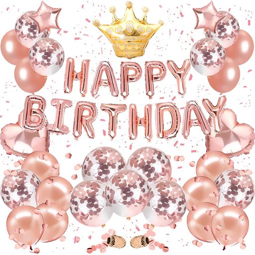 G&H風船 誕生日 飾り付け セット(45点) happy birthday バルーン バースデー バルーン ローズゴールド ゴールド 王冠 風船 男女兼用