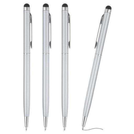 PATIKILスタイラスペン付きボールペン4本入り2in1メタルペン黒インク1.0mmミディアムポイントスタイラスペンタッチスクリーン対応シルバー