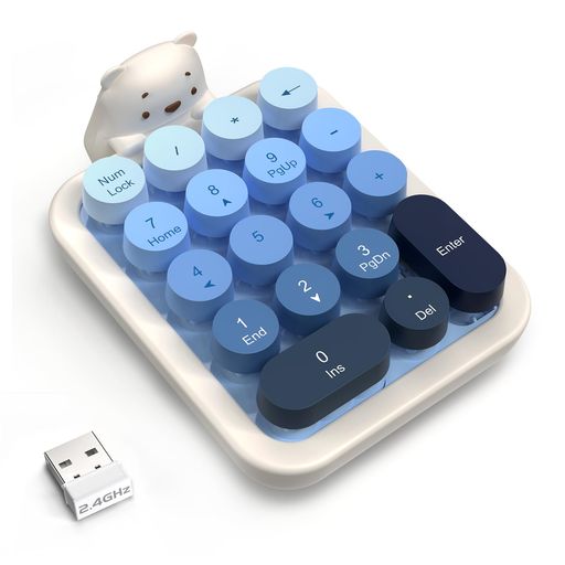 AJAZZワイヤレステンキー2.4GHzコンパクト片手キーボード左手右手デバイスミニキーボード18キーカラフルグラデーション取り外し可能キーキャップ高弾性シリコンカバーかわいいクマデザ…
