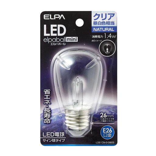 14x8x5.5mm 交流電源:100V 50/60Hz共用 口金:E26 サイズ:全長84X外径45(mm) 質量:32g 定格入力電流:0.016A 定格消費電力:1.4W 設計寿命:30,000時間 全光束:60lm 光色:昼白色相当 屋内用 本体重量(kg):