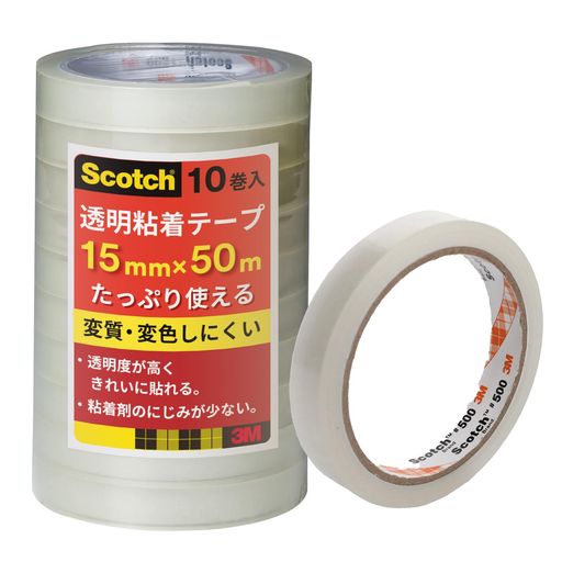 3Mスコッチ透明テープ10巻パック15mmx50m大巻500-3-15-10P