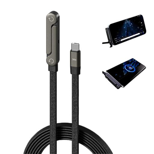 Houdsuem スタンド付きインビジブルホルダー充電ケーブル Type-C to Type-C 240W PD急速充電ケーブル 360°調整可能な金属製スタンド デスクやゲーム用の2 in 1インビジブルホルダー充電ケーブル (2)