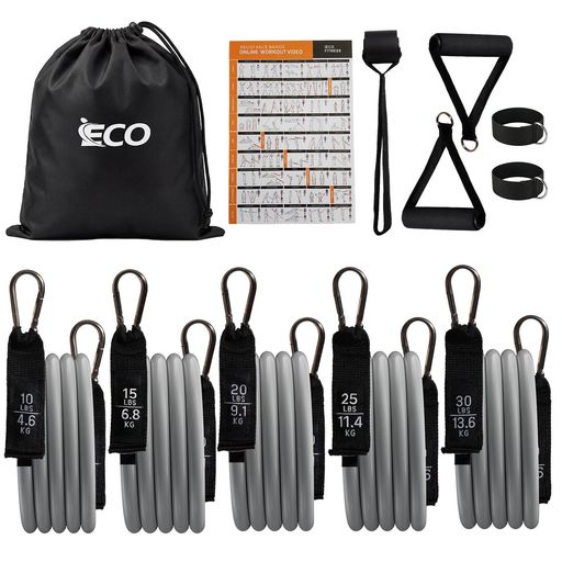 iECOトレーニングチューブ筋トレグッズチューブトレーニング筋トレチューゴムチューブトレーニングバンド自宅筋トレグッズ45.5kg/100LBS説明書・収納袋11セット