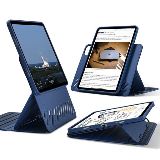 Rakuten - ESRiPadPro11インチケース(2022/2021/2020/2018、第4/3/2/1世代)専用取外し可能なマグネットカバー付き回転式ケース縦向き/横向きスタンド9段階の角度調節可能頑丈な保護Shiftシリーズブルー