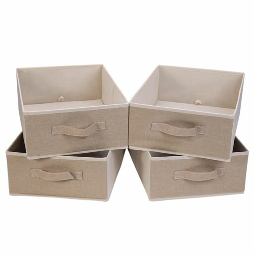 Garments Storage Implements - BOMKEE折りたたみ式収納ボックス布製箱幅約39奥行29高さ14cmストレージボックス衣類収納大容量小物整理ボックスおもちゃ収納袋収納ケースマンガ絵本収納袋(ベージュ)(4個セット)