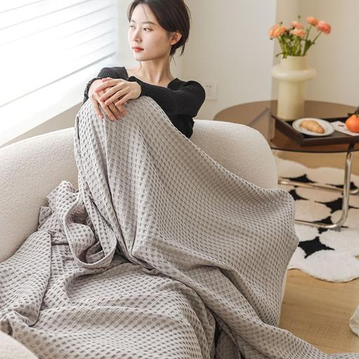 songlibin ワッフルケット 綿100% シングル タオルケット ブランケット 寝具 ライトグレー
