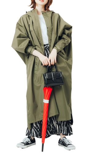 [ピラルク]レインポンチョサイクルモードハイポンチョ撥水防水オリーブFree