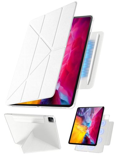樂天商城 - 【360°全面保護・Y字スタンド】TekkaiPadPro11インチケース第4/3/2世代(2022/2021/2020)専用マグネット吸着隠しペン収納縦置き・横置き対応超薄型軽量PUレザーオートスリープ耐衝撃(ホワイト)