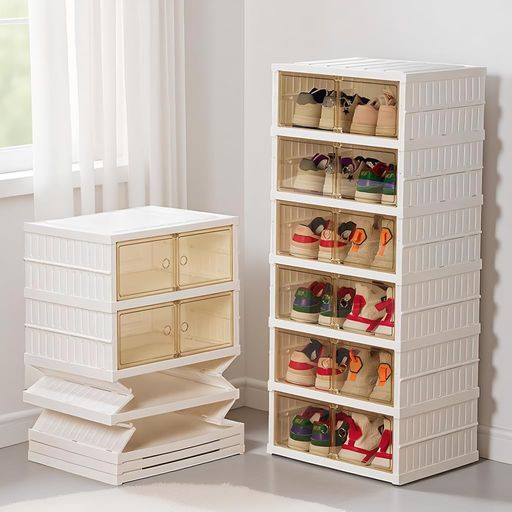 折りたたみシューズキャビネットおしゃれなシューズボックス携帯用シューラック大容量収納ボックスシューラックスペース節約透明薄型シューズボックス収納小物文房具収納狭い玄関リ…