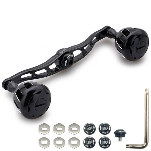 【特徴】直径32mm中空軽量デザイン、120mm/130mmダブルハンドル。 【サイズ】ノブ直径32mm、ハンドル軸心距離120mm/130mm 【総重】37g / 45g【素材】70シリーズ航空アルミ。 【付属】4x7mmセンターナット2個、5x8mmセンターナット2個、DAIWA STEEZセンターナット1個、6角ワッシャー 6個(取付部4x7mm、5x8mm)、梅レンチ1個。 【適応機種】取付部4x7mm、5x8mmのDAIWA, SHIMANO, ABU GARCIAのベイトリールに適用。 【保証期間】:60日間(付属品を除く)保障付きます。リールハンドルの交換可能対応機種は以下の説明限りではありませんので、何か問題がございましたら、メールでご連絡おねがいいたします。