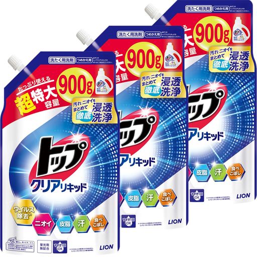 高洗浄力 さらさらリキッドがまとめ洗いでも繊維の奥まで浸透洗浄、白く洗いあげます。 セット内容:3個 詰め替え用 サイズ:超特大 原材料: 界面活性剤(21%ポリオキシエチレンアルキルエーテル、直鎖アルキルベンゼンスルホン酸塩)、安定化剤、酵素