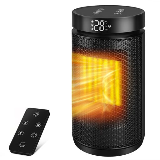 セラミックヒーター小型1200W/800W/10W電気ファンヒーター省エネ暖房器具3秒速暖70°首振り静音設計ECO恒温モード12時間タイマーリモコ..
