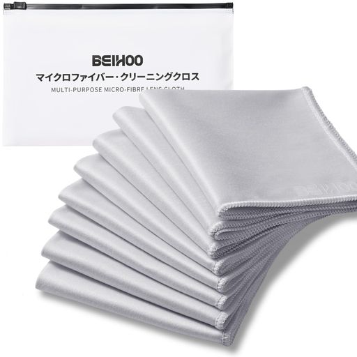 BEIHOOメガネ拭きクロス【2ミクロンの超極細繊維·巻きロック縫製·8枚セット】メガ...