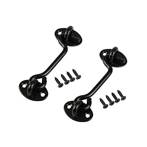 【セット内容】4インチゲートラッチ*2、ネジ*8;カラー:ブラック 【素材】高品質ステンレス素材を採用し、黒コーティング、防錆、耐摩耗性、長寿命です。 【使い簡単】ドアロックはドアの穴にドアロックのフック部分を引っ掛けるだけで、非常に使いやすく、ドアがロックされているのと同等で、操作が非常に簡単です 【保護機能】ドアに力が加わっても、エンドフックのデザインは自動的に解除されません。これにより最大限の安全性とセキュリティが確保されます。 【広い適用】窓、納屋のドア、ゲートガレージフェンス、スライド式の納屋、クローゼット、シャッター、二重ドア、キャビネット、ガレージ、小屋のドアのロックに使用する。