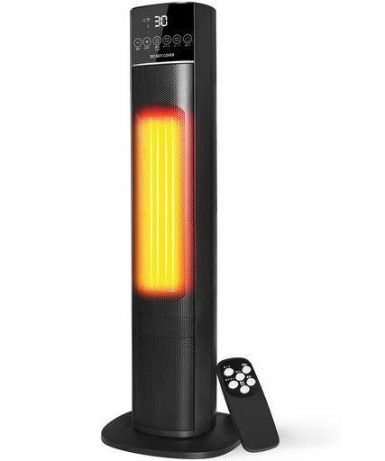 セラミックヒーター【1秒速暖業界最大送風面積ECO知能恒温】電気ファンヒータータワー型暖房器具首振り省エネ節電対策大風量電気ストーブタイマー転倒自動OFFタッチパネルリモコン付…