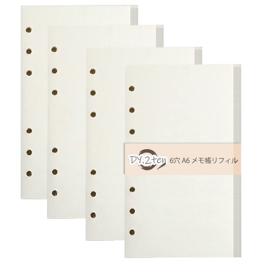 1、【お得な180枚セット】:サイズ:A6(17x9.5cm)6穴; 仕様:無地; パッケージ内容: A6リフィル*4冊 枚数:4冊*45枚 合わせて180枚360ページ; 経済的で大容量な180枚入り、使用頻度の高いミニ6穴システム手帳に最適 2、【クリーム色の上質紙】:白い紙だと光を反射しやすいので、目に優しい淡いクリーム色を採用していて、長時間紙面を見つづけても目が疲れにくいです。 3、【書き心地抜群】:インクの裏抜け、透け感が一般の用紙に比べて優れたリフィル専門紙を使用しています。コピー用紙より厚紙で、ペン先が引っかかりにくく書き心地が滑らか、加えて裏抜けしにくい特性で、ボールペン、万年筆、ゲルインキボールペンなどに適し、リフィルに最適な用紙です。 4、【無地タイプ】:勉強をはじめ日記帳やアイデア帳としてなど、幅広いシーンで活躍する手帳リフィルです。罫線に遮られることがないので、思いのままにアイデアを書き込んだり、絵や図を描いたりするのに適しています。ノートの縦横も気にする必要なく、切り抜きを貼ってコラージュもしやすいなど、自由度の高い点が無地ノートの最大の魅力です。