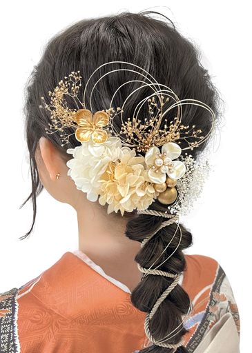 [JZOON] 髪飾り 人気 髪飾り セット ヘアアクセサリー ヘアーアレンジ 花 ドライフラワー 水引 振袖 和服 和装 着物 袴 浴衣 成人式 結婚式 卒業式 七五三 お祭り ポニーテール 白/ゴールド A5105